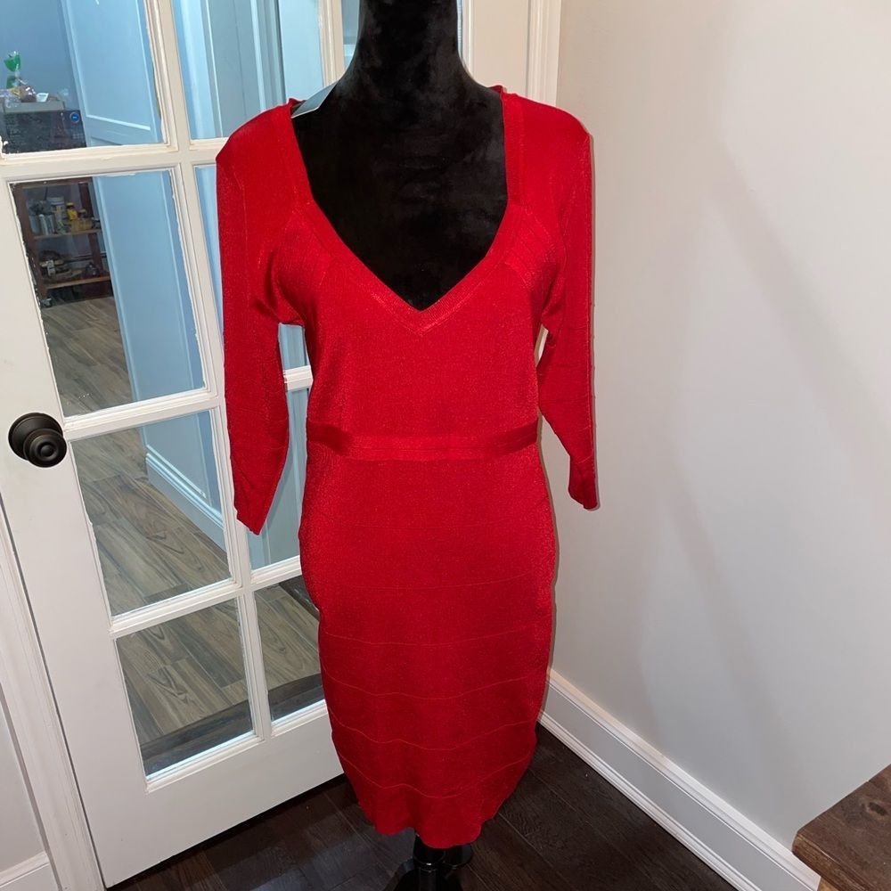 Kardashian Kollection Square Neck Bandage Dress Red Size Large Brand New W/ Tags
